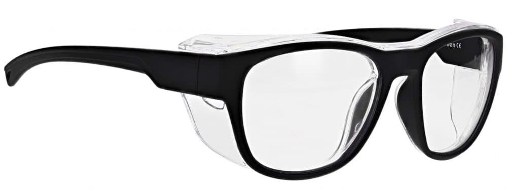 Phillips Safety RX-X26 prescription safety glasses in black with clear side shields.