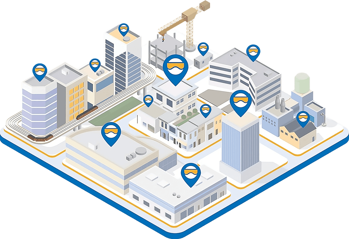 On-Sight service map showing coverage at offices, plants, and job sites